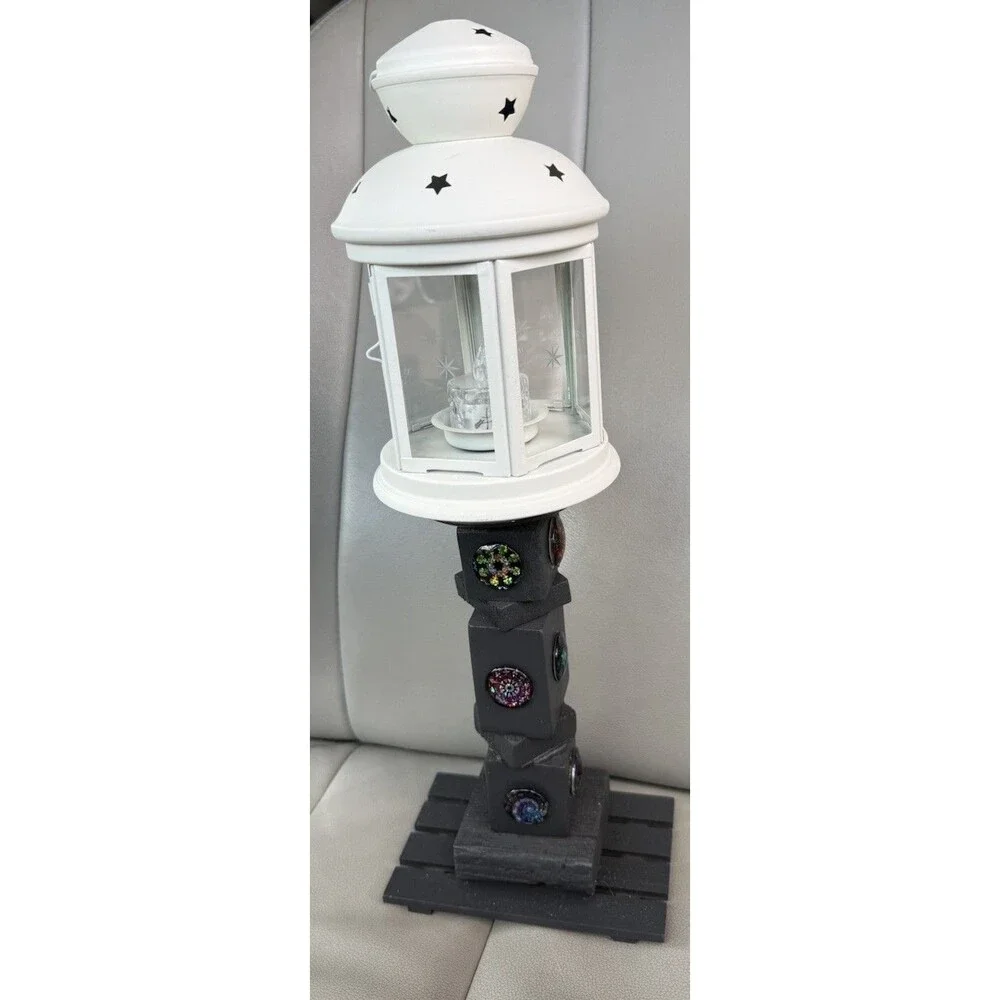 Antique decorative lantern stand, Tiered Decorative Wood Billar Wz Glass Gems